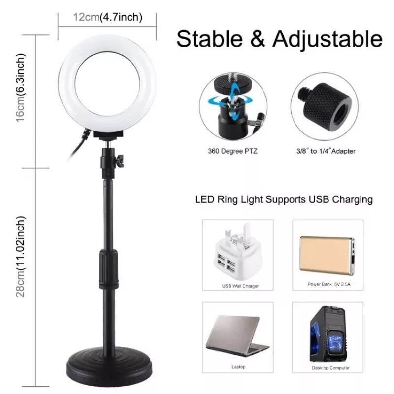 Ring-LED-Lampe Puluz mit verstellbarem Stativ PU391