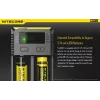 Batterieladegerät Nitecore NEW i2 — 2-Schacht-Ladegerät für LiFePO4, Li-Ion, NiMH; Eingang 100–240V; Ausgang 9–12V; unterstützt AAAA/C/D/AAA/AA; schwarz