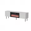 TV cabinet cama meble LUCCA 180x40x59 cm, weiße Oberseite und Rahmen, schwarzer elektrischer Kamin