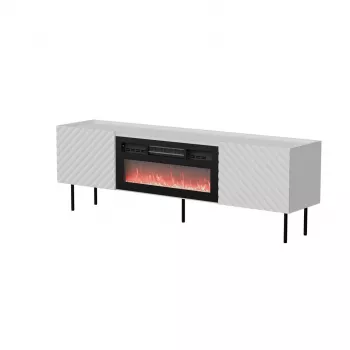 TV cabinet cama meble LUCCA 180x40x59 cm, weiße Oberseite und Rahmen, schwarzer elektrischer Kamin