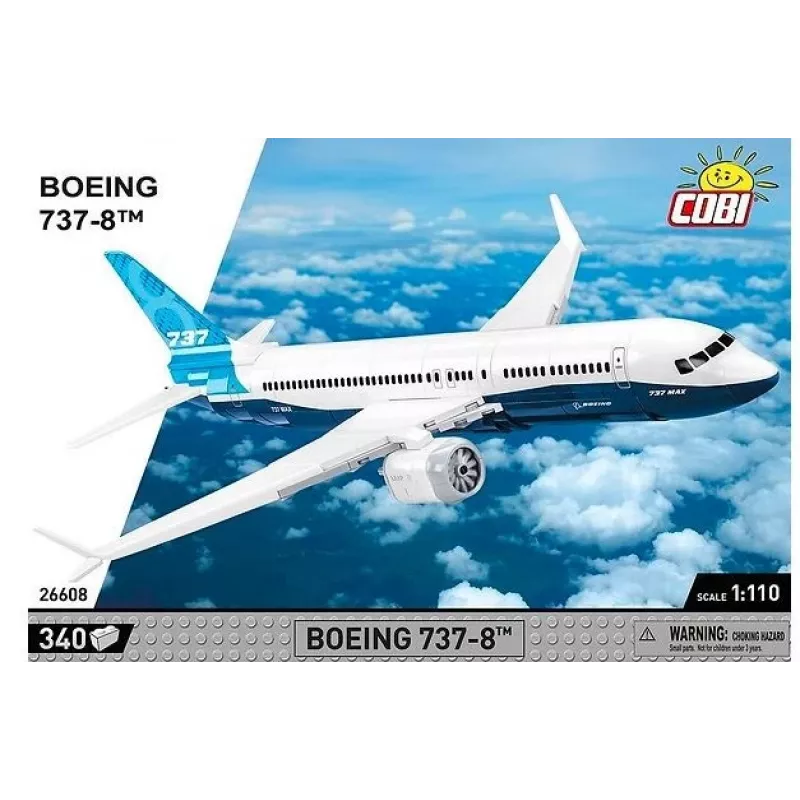 Bauset Cobi Boeing 737-8 — 340 Teile, empfohlenes Alter 7+, blau und weiß