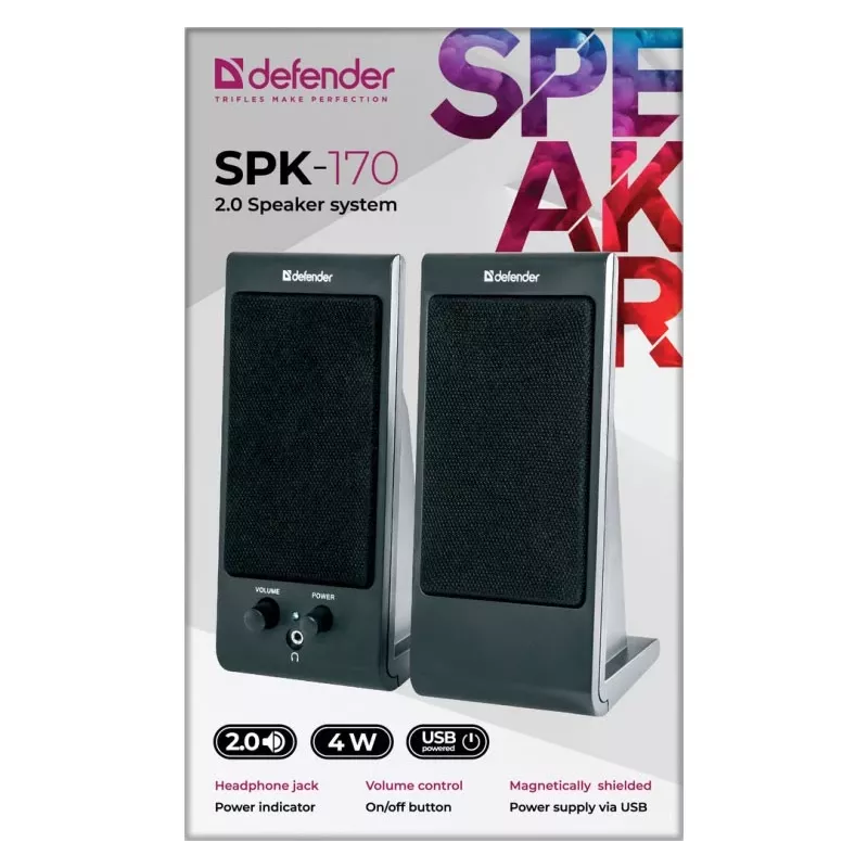 Desktop-/Regallautsprecher DEFENDER SPK-170 2.0, 4 W RMS, kabelgebunden USB 5 V, 3,5 mm, schwarz