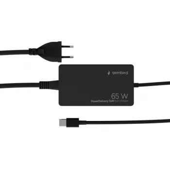 Cablexpert NPA-AC-PDQC65-01 65 W PowerDelivery GaN USB Type-C Schnellladegerät, schwarz | Cablexpert