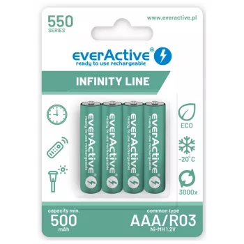 Wiederaufladbare AAA-NiMH-Akkus everActive EVHRL03-550 1,2 V 550 mAh 4er-Pack, zylindrisch R03