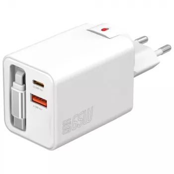 Indoor USB-C/USB-A Fast Charger 4smarts 541065 — Universal AC 100–240V, Max 20V, 0.7 m Kabel, Weiß