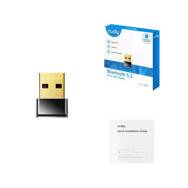Bluetooth-Adapter Cudy BU530 USB Typ-A, Schwarz, Bluetooth-Ausgang, Windows 8.1-Unterstützung