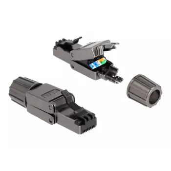 Netzwerkkabel DeLOCK RJ45 Stecker Cat.8.1 STP werkzeugfrei Schwarz