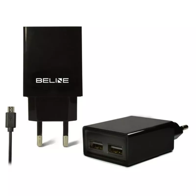 Reiseladegerät Beline Beli0011 — 2×USB-Anschlüsse, microUSB-Kabel, 2A Ausgang, schwarz
