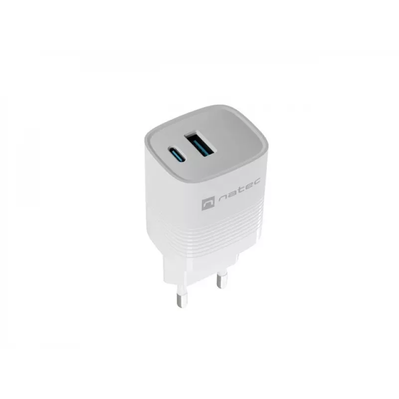Kabelgebundenes Ladegerät für Mobilgeräte NATEC NUC-2140, 30W, USB-C PD 3.0 + USB-A, Samsung AFC, Weiß
