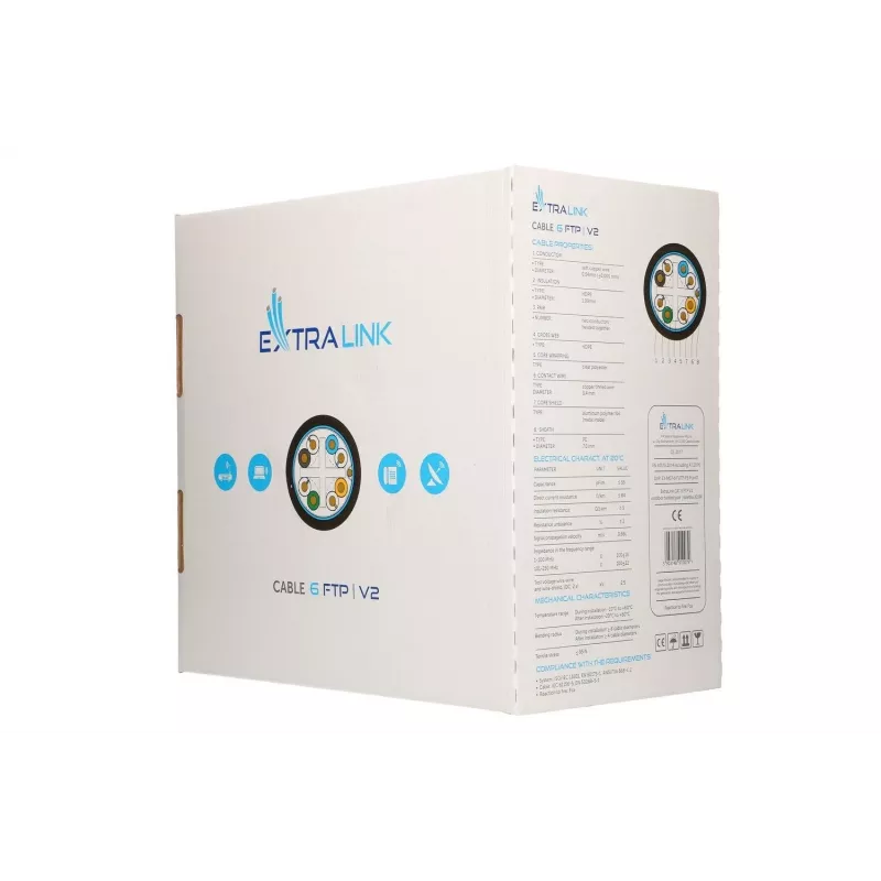 Netzwerkkabel Extralink Twisted Pair CAT6 FTP (F/UTP) V2 Outdoor 305 M Schwarz