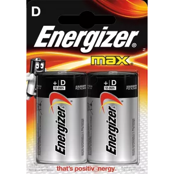 Einwegbatterie Energizer MAX D Alkaline 1,5 V, Größe D, 2 Stück, zylindrisch, 139 g, 10 Jahre Haltbarkeit