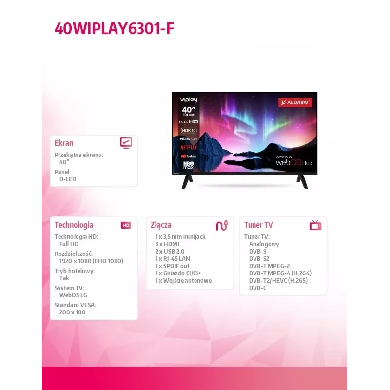 TV LED 40 Zoll 40WIPLAY6301-F