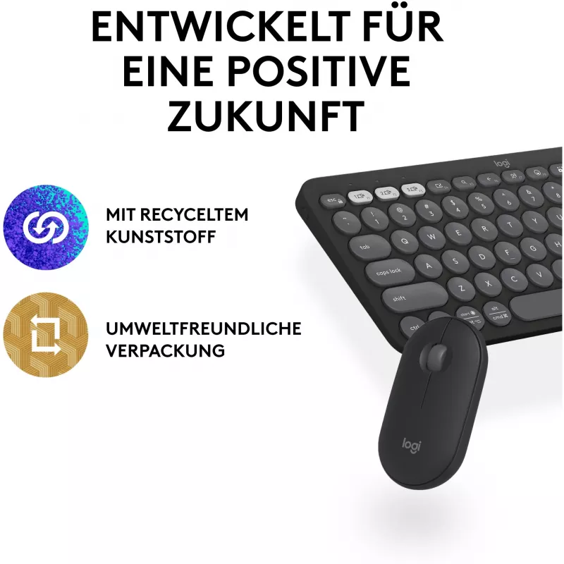 Logitech Pebble 2 Combo Wireless Keyboard Mouse QWERTZ Deutsch Graphit
