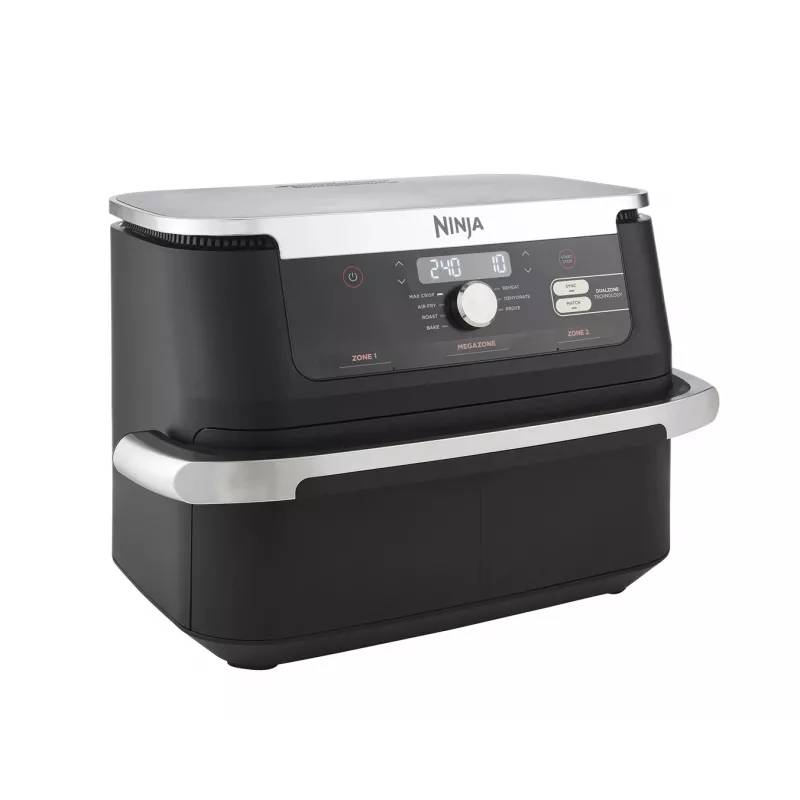 Doppel-10,4-L-Heißluftfritteuse Ninja AF500EU, Standgerät, 2470 W, Schwarz, Edelstahl