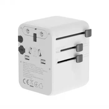 Reiseadapter GEMBIRD TPA-2A3C70-01-W – Steckertyp I, 3× USB-C (70 W), 2× USB-A (18 W), 100–250 V, weiß