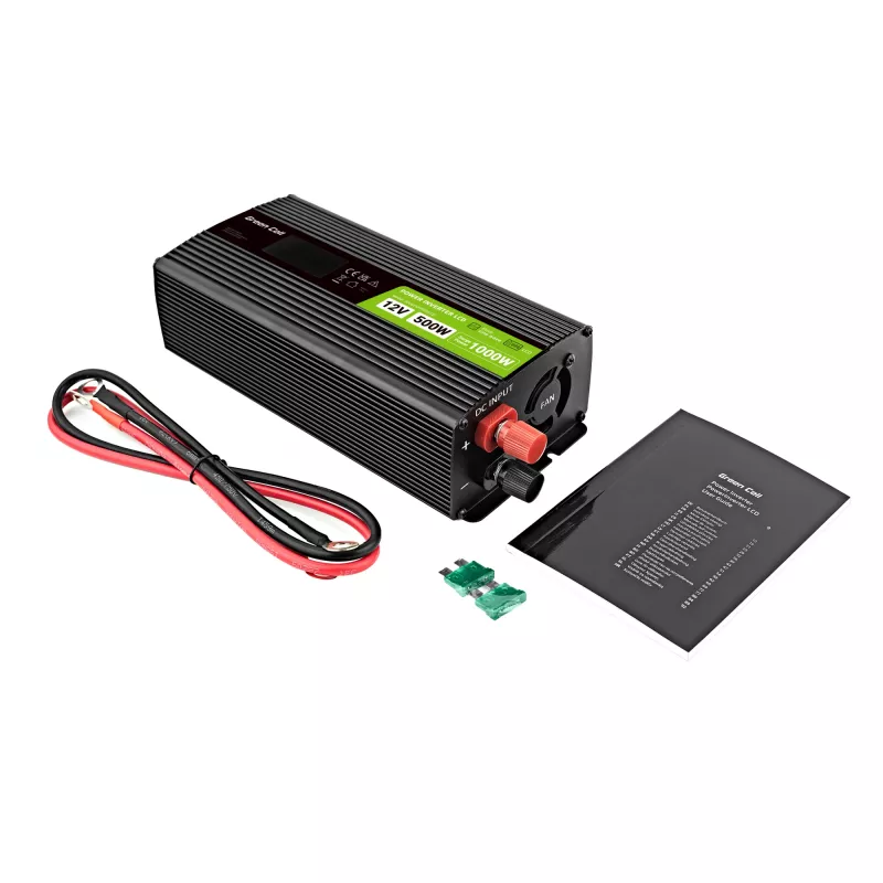 Green Cell Voltage Converter PowerInverter LCD 12 V 500W/1000W Auto-Wechselrichter mit Display – Wechselrichter/Adapter mit reiner Sinuswelle Auto Schwarz