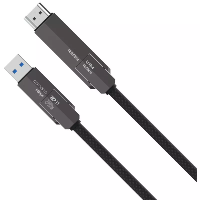 USB4 HDMI-Kabel 4smarts ComboCord 240W 1,5 m – USB4 auf HDMI, 240W Stromversorgung, 1,5 m Länge