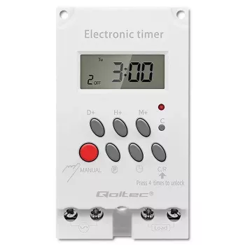 Elektronischer DIN-Schienen-Zeitschalter QOLTEC PC0629 — 24V Versorgung, 16A Ausgang