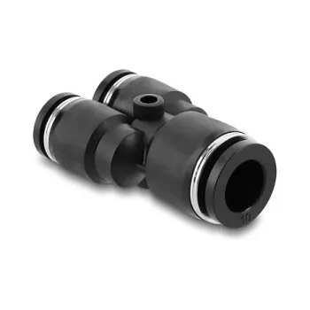 Pneumatischer Y-Verbinder DELOCK 2×8 mm → 1×10 mm mit Befestigungsloch, Metall/Kunststoff, 44 mm