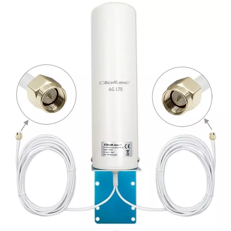 Outdoor omnidirectional 4G LTE antenna QOLTEC 57044, 5 dBi, 600–2700 MHz, 50 W, 50 Ω, weißes Kupfergehäuse