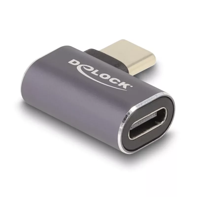 DeLOCK USB-Adapter 40 Gbps USB Type-C PD 3.0 100 W Stecker auf Buchse abgewinkelt links/rechts 8K 60 Hz Metall