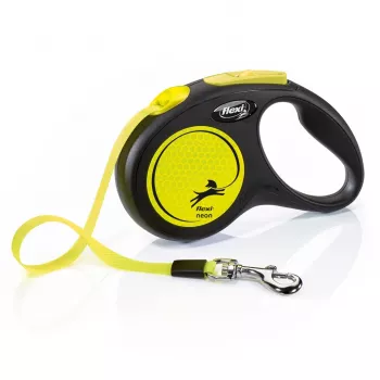 Flexi New NEON Roll-Leine 5 m – Bandleine, für kleine Hunde bis 15 kg, schwarz/gelb