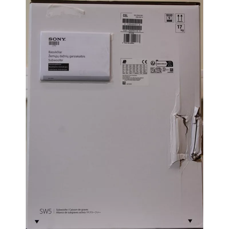 Subwoofer Sony SA-SW5 300W Wireless, 2 Ω, tragbar, Schwarz – für HT-A9 / A7000 (beschädigte Verpackung)