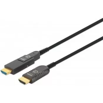 Manhattan HDMI auf Micro HDMI Plenum-Rated-Kabel, 4K@60Hz (Premium High Speed), 100 m, Aktiv, Abnehmbarer HDMI-Stecker (Typ A), Stecker auf Stecker, Schwarz, vergoldete Kontakte, lebenslange Garantie
