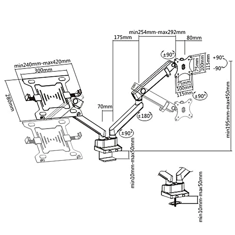 Duale Monitor- und Laptop-Tischhalterung MACLEAN MC-813 für 17–32 Zoll Bildschirme, VESA 75x75/100x100