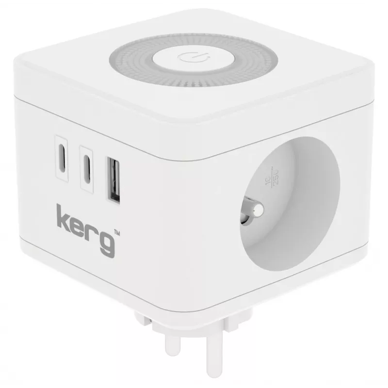 Steckdosenleiste Kerg M02730 — 2 Typ-F-Steckdosen, 3 USB-Anschlüsse (USB-A + USB-C), 16 A 250 V~, 1,5 m Kabel, weiß