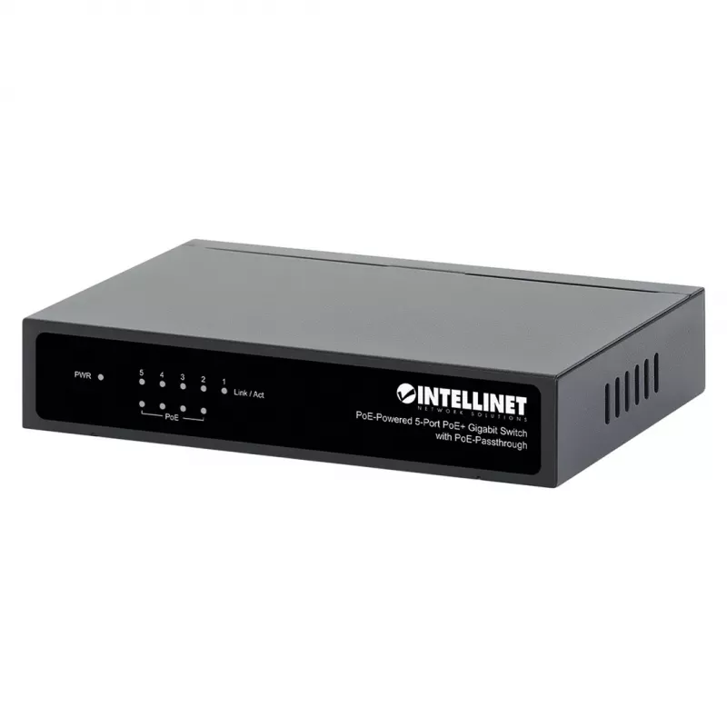 Gigabit 5xPoE Passthrough Switch, betrieben über PoE oder AC, 68W