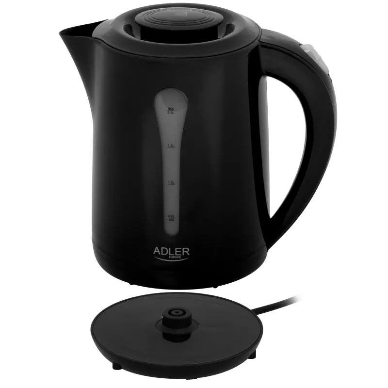 Adler Wasserkocher | AD 1244 | Elektrisch | 1850 W | 2,5 L | Kunststoff | 360°-Drehsockel | Schwarz