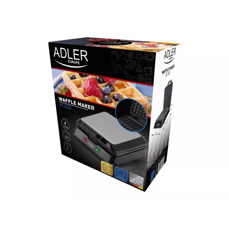 Adler AD 3036 Waffeleisen für 4 Waffeln Schwarz, Grau 1500 W