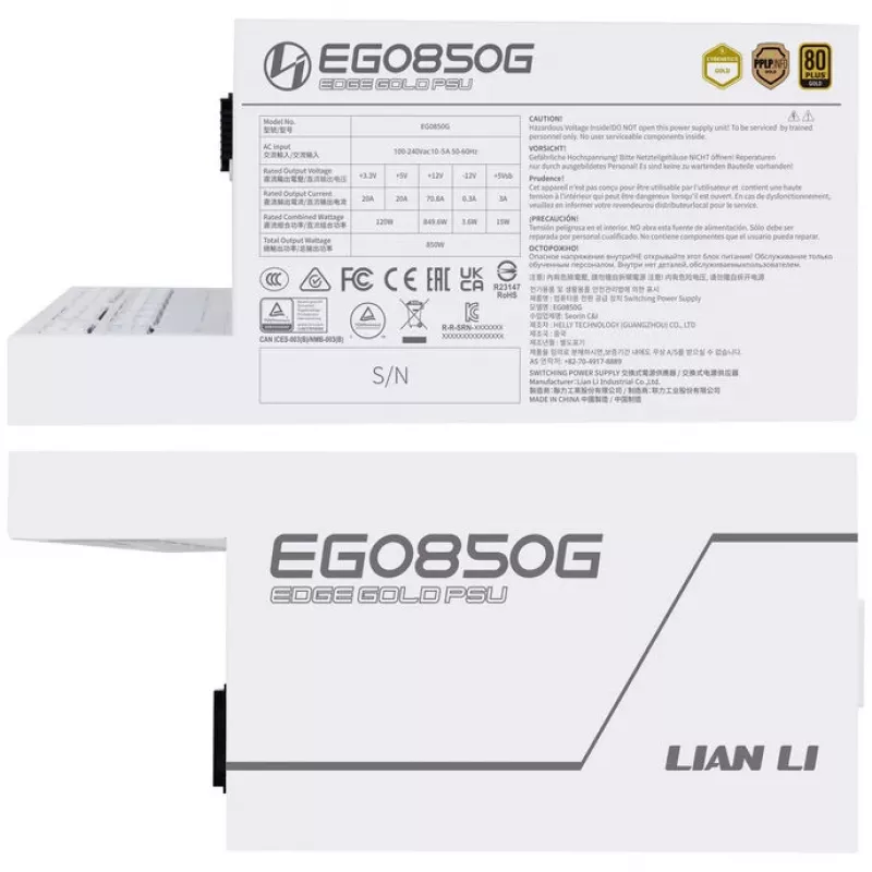 Lian Li EDGE GOLD 850 80 PLUS Gold Netzteil, PCIe 5.1, ATX 3.1 - 850 Watt, weiß