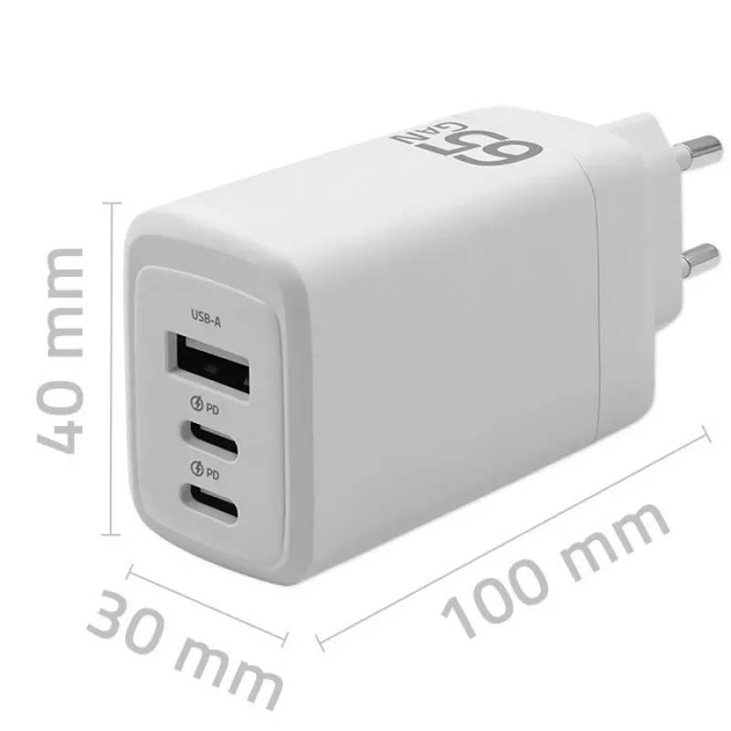 GaN Ladegerät QOLTEC 51822 65W 2×USB A 2×USB‑C
