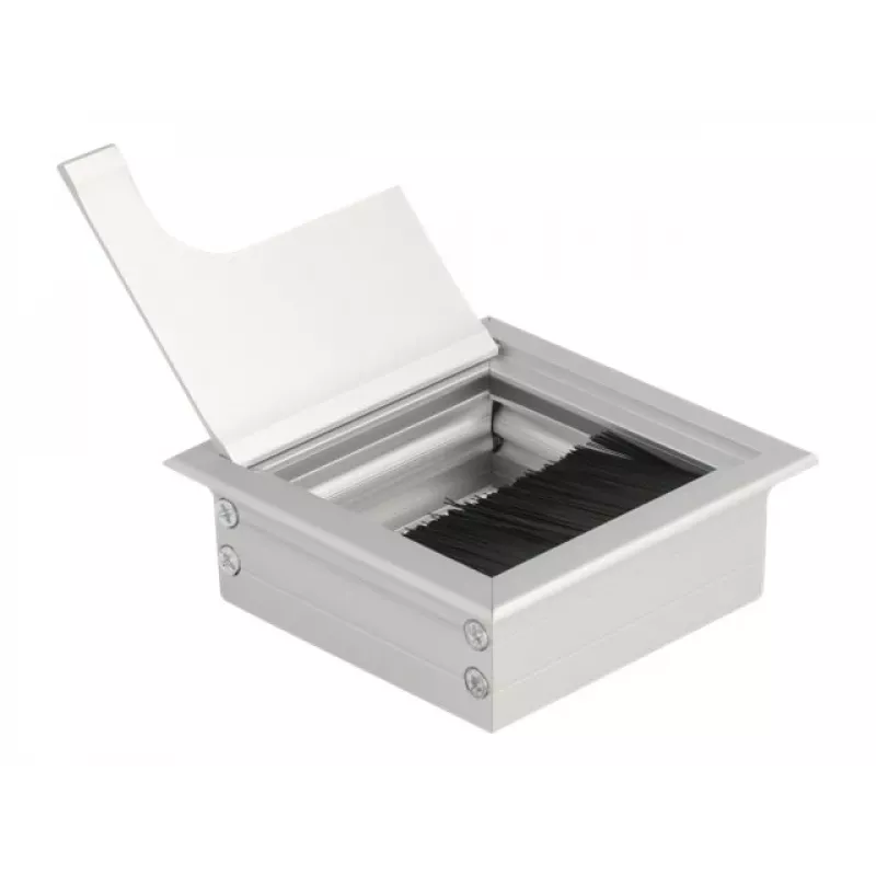 DeLOCK Kabeldurchführung für Tischmontage mit Bürste 80x80x28mm silber