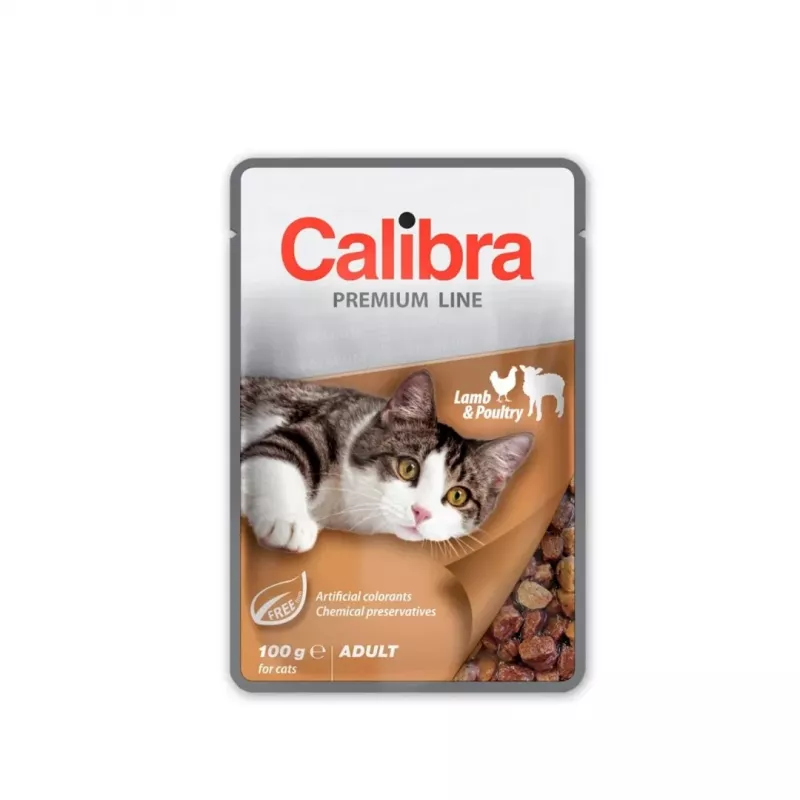 Nassfutter für Katzen Calibra Premium Adult Lamm & Geflügel 100 g Beutel, Alleinfuttermittel, getreidefrei