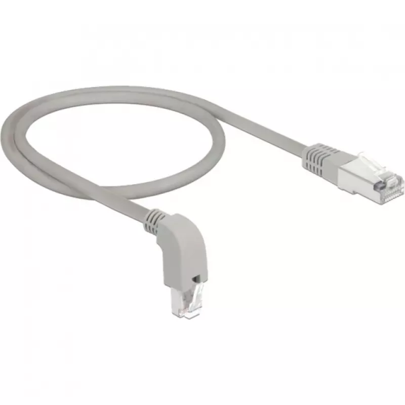 DeLOCK - Patchkabel - RJ-45 (M) nach unten abgewinkelt auf RJ-45 (M) - 50cm - S/FTP - CAT 6a - geschirmt, halogenfrei - Grau (85873)