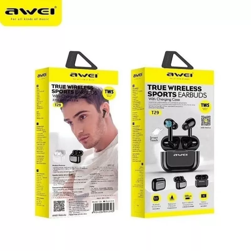 AWEI Bluetooth 5.0 T29 TWS-Kopfhörer + Ladestation schwarz/schwarz