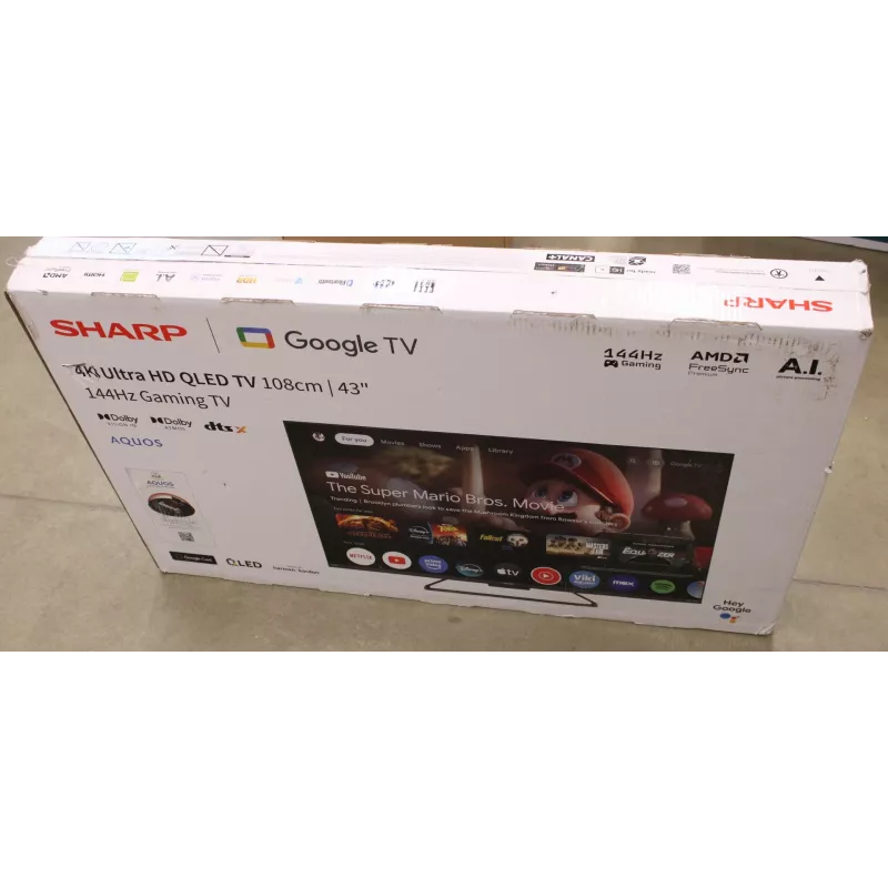 Smart TV Sharp 43HR7265E 43 Zoll (108 cm) 4K UHD LED, Google TV, WLAN, HDMI/USB/RJ45 – Schwarz – Beschädigte Verpackung