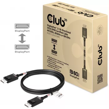 CLUB3D DisplayPort 2.1 Bi-Direktionales VESA DP80 Zertifiziertes Kabel 4K240Hz, 8K60Hz oder 10K30Hz M/M 1,2 m