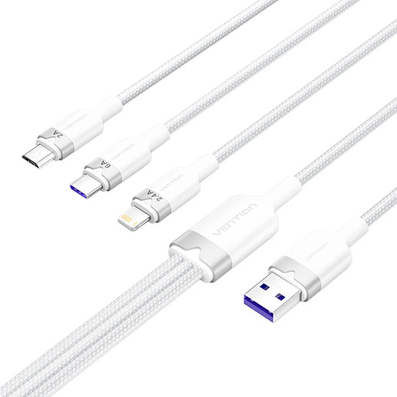 USB 2.0 A auf 3-in-1 6A Kabel Vention CTRWG 1,5 m weiß