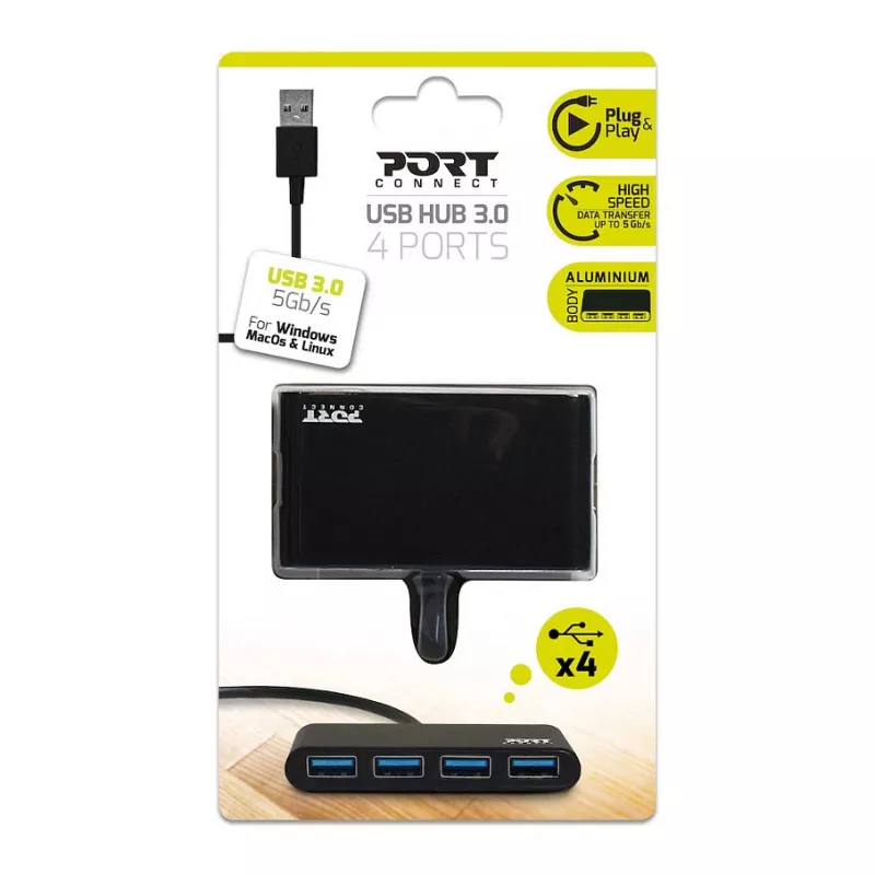 USB-Hub Port Designs 900121 USB 3.2 Gen 1 Typ-A 5000 Mbit/s Schwarz