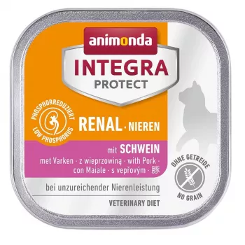 Nassfutter für Katzen animonda Integra Protect Mature Schwein getreidefrei 100 g — Nierenunterstützung, ausgewachsen