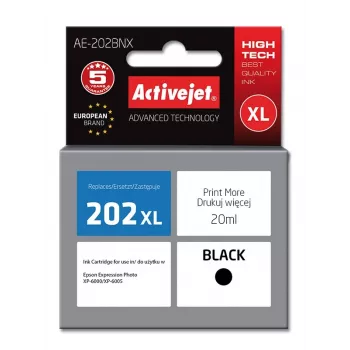 Tintenpatrone ActiveJet AE-202BNX Schwarz kompatibel mit Epson 202XL, 20 ml, XL hohe Reichweite, Pigmenttinte, mit Chip