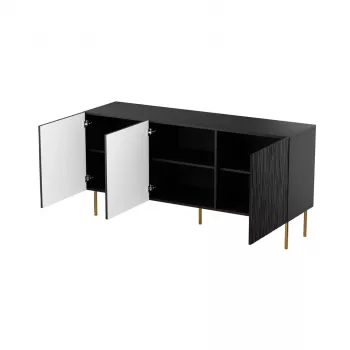 Schubladenschrank cama meble JUNGLE 1520×405×745 mm mattschwarz mit goldenen Beinen, Spanplatte