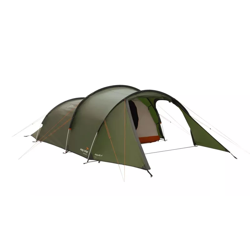 Tunnelzelt Easy Camp Pasvik 4 — 4-Personen, Hartgestell, 3 m wasserdichtes Überzelt, Aluminiumgestänge, dunkelgrün, 2350×4050×1200 mm