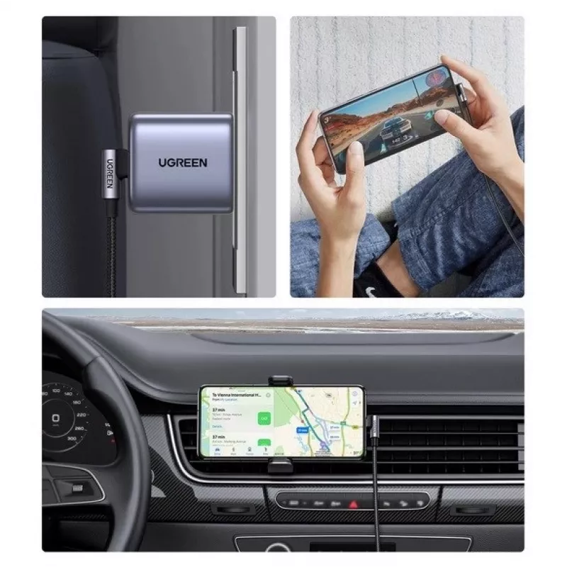 Ugreen USB-C (gerade) / USB-C (gewinkelt) PD QC 60W 3A 0,5 m US255 (grau)