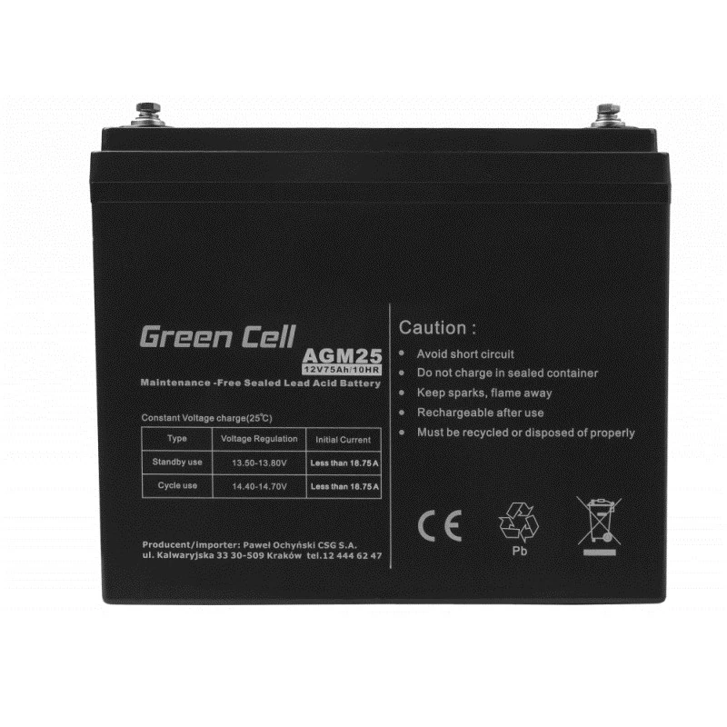 Versiegelte Blei-Säure USV-Batterie Grün Cell AGM25 12 V 75 Ah, VRLA, 75 Ah, 12 V, 21,3 kg