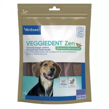 Dental Chews für ausgewachsene Hunde VIRBAC VEGGIEDENT ZEN M, pflanzliche Zahnpflege-Snacks, mittlere Größe